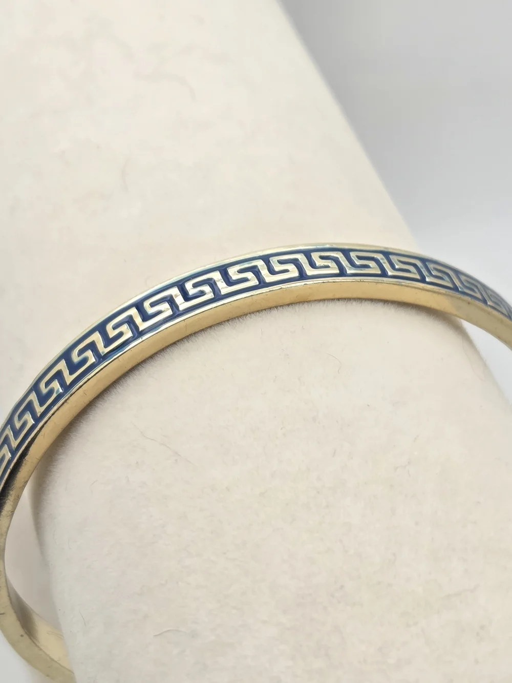 Fornash Enamel Greek Key Bangle - Navy Blue & Gold Tone